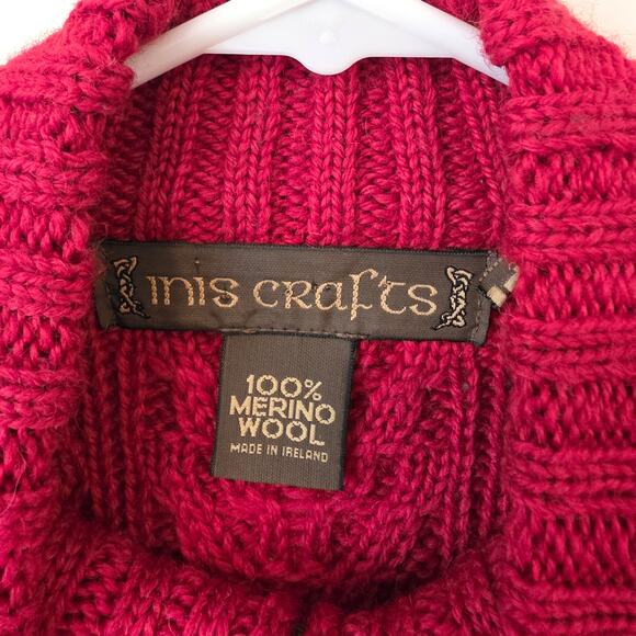 Inis Crafts Womens Merino Wool Irish Cardigan Sweater Size Large Red - Picture 3 of 4